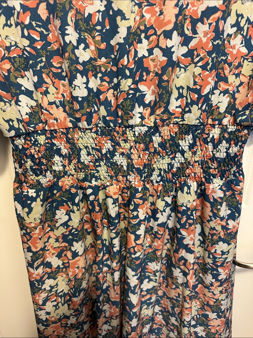 Baltic Born Navy Floral Maxi Dress with Coral and Cream Accents XL - Picture 6 of 7
